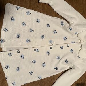Charming White Coat with Blue Floral Pattern